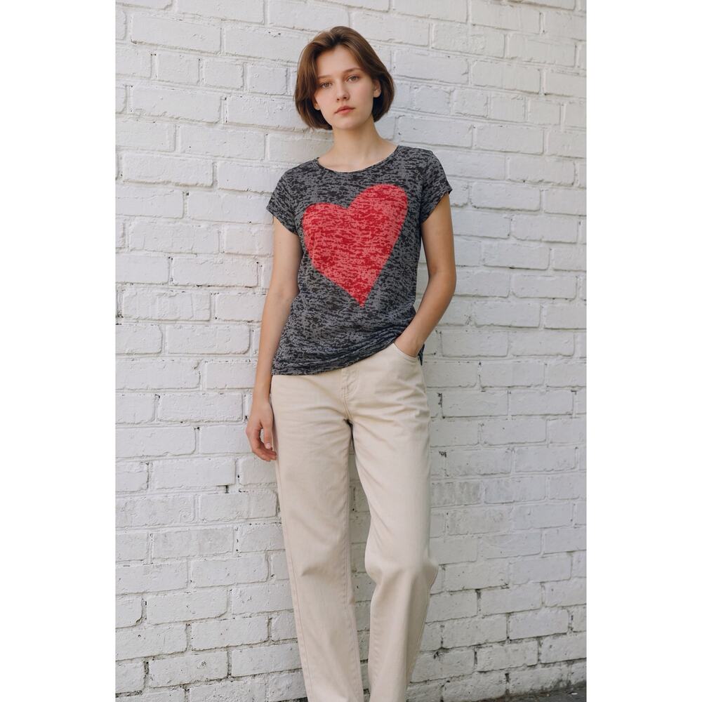 INC International Concepts Black Red Heart Burn Out Short Sleeve T Shirt